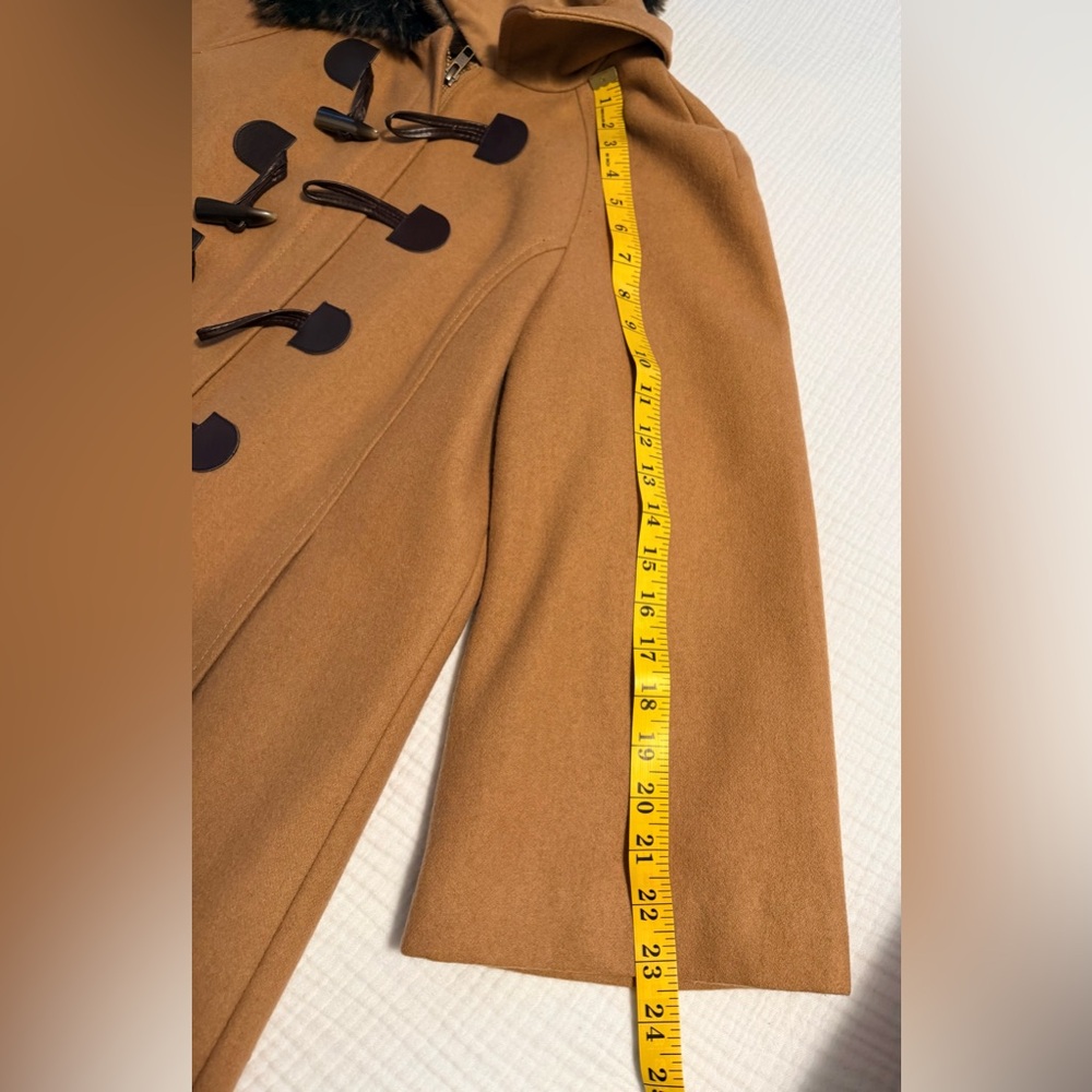 Anthropologie Elevenses Wool Blend Jacket Tan Coat with Faux Fur Collar Size 8 - Picture 6 of 10